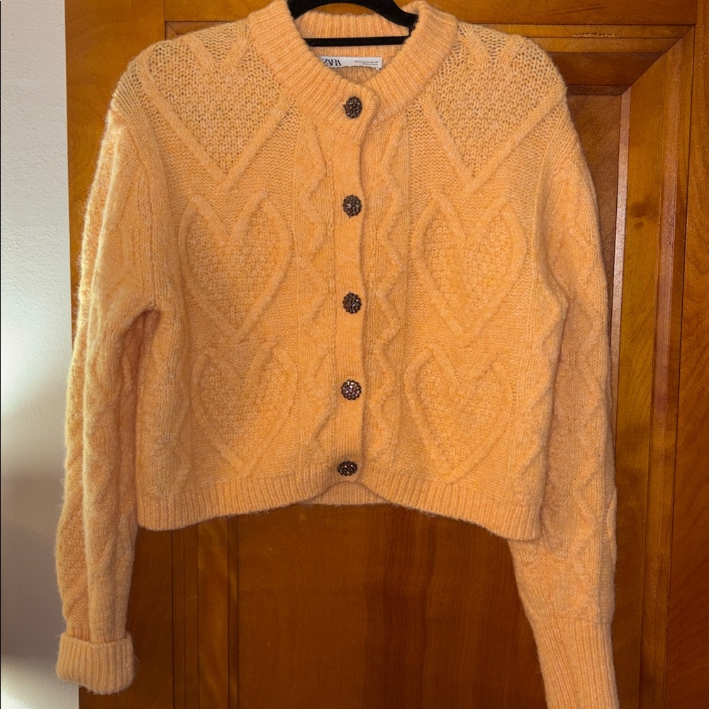 Zara Peach Knit Wool-Blend Cardigan Sweater; Medium